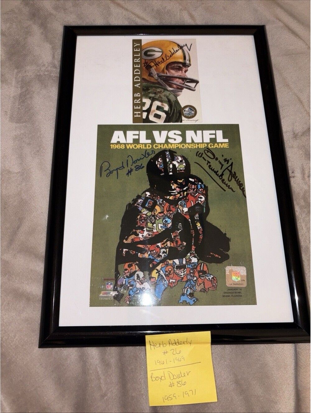 1968 AFL vs NFL World Championship Game signed Herb Adderley lithograph signed